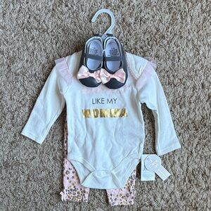 Catherine Malandrino White and Gold Bodysuit Set